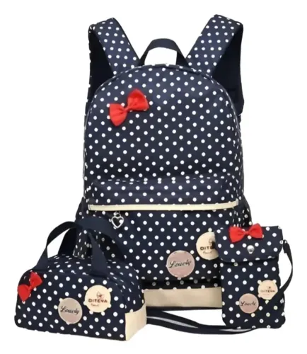Kit Mochila Lona Estilo Preppy Importada