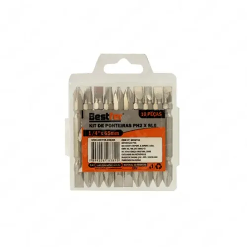 JOGO DE PONTEIRA BITS PH2 X SL6 X 65MM C/10PCS BESTFER