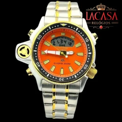 OFERTA AQUALAND - Relógio Masculino À Prova d' Água - AÇO MISTO - BANHADO OURO 18K