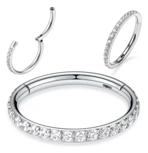 Piercing Titânio Argola Click Cravejada Com Zircônia 8mm