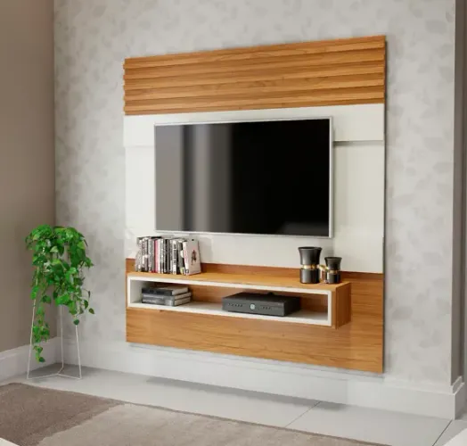 Painel PA20 1,40m para TVs até 55" - Off White/Freijó