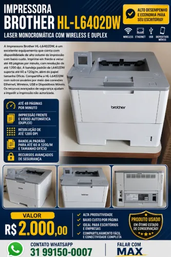 OPORTUNIDADE - Impressora Profissional Brother L6402DW Rede Cabeada e WIFI