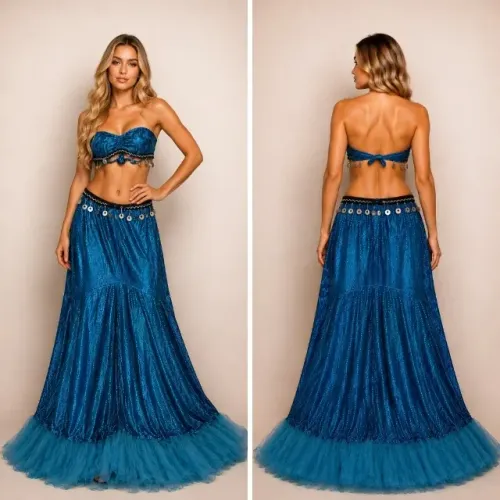 Vestido Fantasia Sereia Escama de Peixe Azul Royal Tam. M