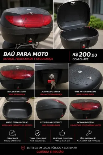 Baú/Bauleta para Moto com Chave - Excelente Estado