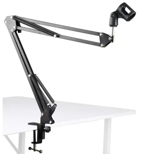 Braço Articulado de Mesa para Microfone | Suporte Tipo Tesoura Reforçado com Braçadeira |