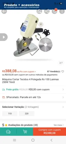 Máquina de cortar tecido semi nova 