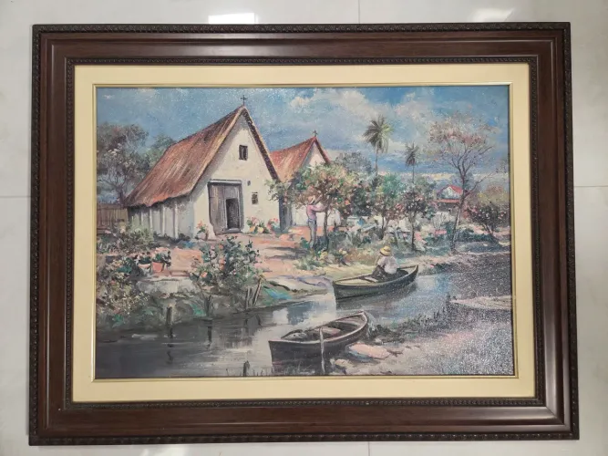 Quadro pintura a óleo em moldura de madeira