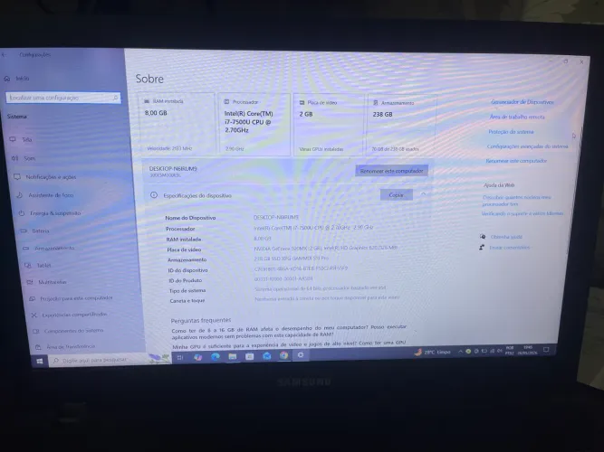 Vendo notebook Samsung