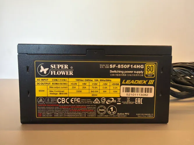 Fonte Super Flower LEADEX III 850W, 80 Plus Gold, PFC Ativo, Full Modular,