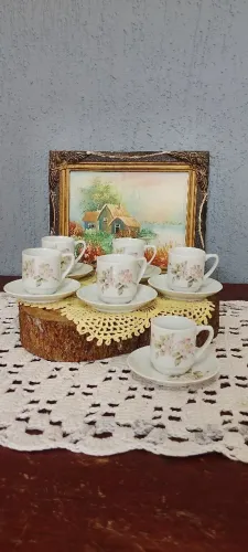 Jogo 6 Xícaras De café Com Pires Porcelana S.R.S