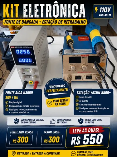 Kit eletrônica - Estação de retrabalho + fonte de bancada