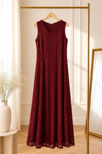 Vestido Longo Marsala em Renda 
