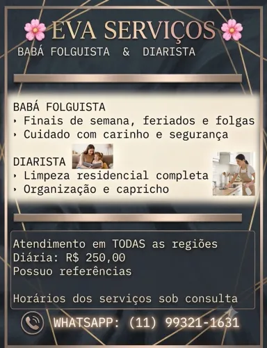 Ofereço meus serviços de babá e diarista
