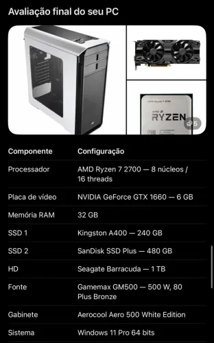 PC Gamer / Workstation ? Ryzen 7, GTX 1660, 32 GB RAM e 1,72 TB