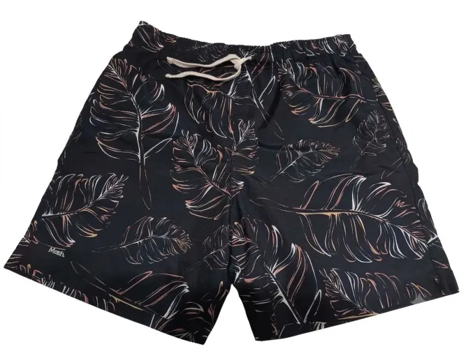 Short Bermuda Praia Mash Beachwear Tam. GG - Preto Estampa Folhagem