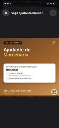 Contrato ajudante de marcenaria com ou sem experiência