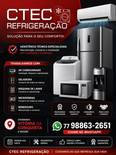 Conserto geladeira, máquina de lavar, ar condicionado, microondas e etc.