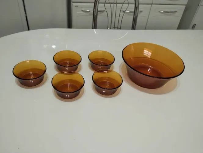 Conjunto sobremesa Duralex anos 70 âmbar