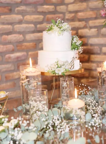 Decoração casamento festa suporte bolo e vidros