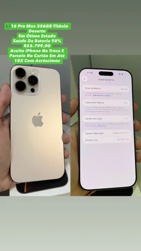 iPhone 16 Pro Max 256GB Deserto - Saúde Da Bateria 98% - Usado