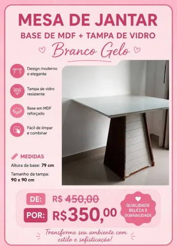 Mesa de jantar com tampa de vidro