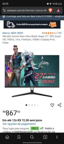 Monitor New Hero 180hz