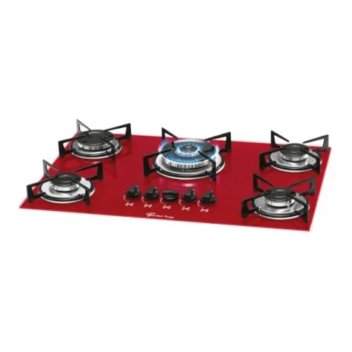 Cooktop a Gás Fischer 5 Bocas Tripla Chama Mesa Vidro Bivolt