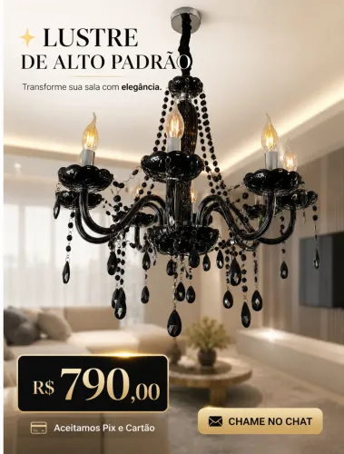 Lustre de Cristal Preto Alto Padrão - Elegante | R$ 790 | Tenho 3 Unidades