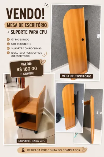 Mesa de escritório em bom estado + suporte para CPU com rodinhas