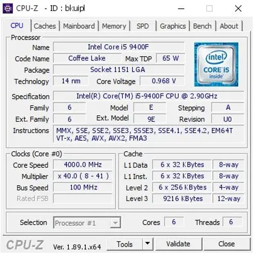 Processador I5 9400F 6 núcleos 