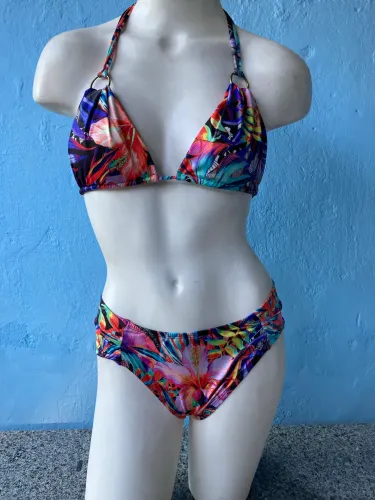 Biquíni Cortininha Estampado Tropical Floral, Tamanho G (Com Bojo)