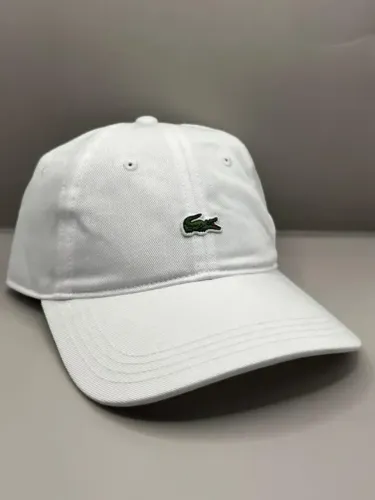 Boné Lacoste Gabardine Original Mini Croc Branco Fecho Ajustável Fita de Pano Aba Curva