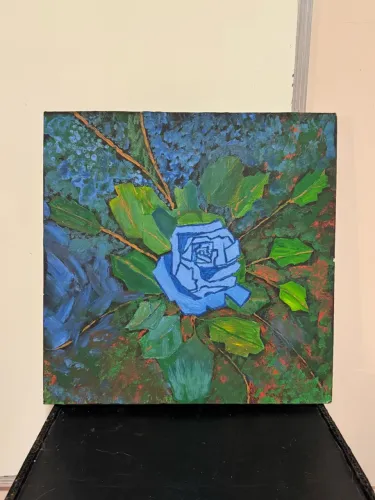 Pintura de rosa azul autoral 