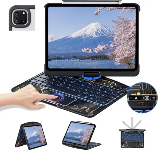 Capa Teclado Giratória 360º C/ Touchpad(mouse) P/ Ipad Air 13'' M2 2024 Air 13'' M3 2025