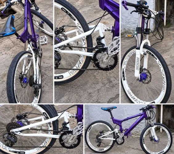 Bike aro 26 com suspensão dupla e freios hidráulicos