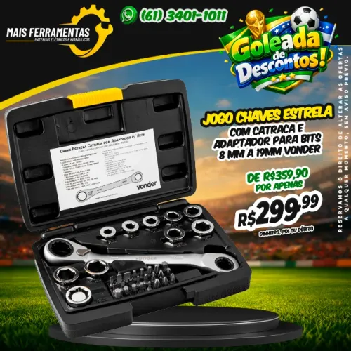 Jogo chaves estrela com catraca e adaptador para bits 8 mm a 19mm VONDER