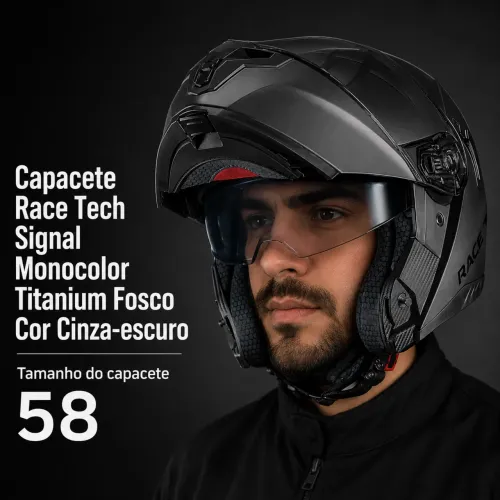 Capacete Race Tech Signal (óculos interno) Titanium Fosco Cinza-escuro Tam.58 - SEMINOVO