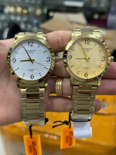 Relogio prova dagua feminino atlantis gold cor ouro