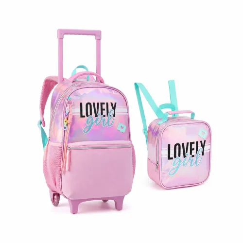 Mochila escolar infantil holográfica e lancheira holográfica térmica