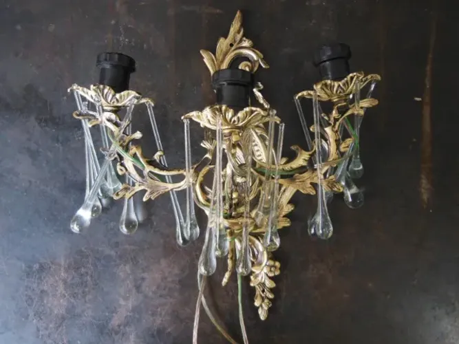 Arandela Luminária de Parede em Latão e Pingentes Vidro