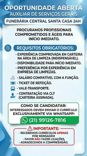 VAGA PARA AUXILIAR DE SERVIÇOS GERAIS