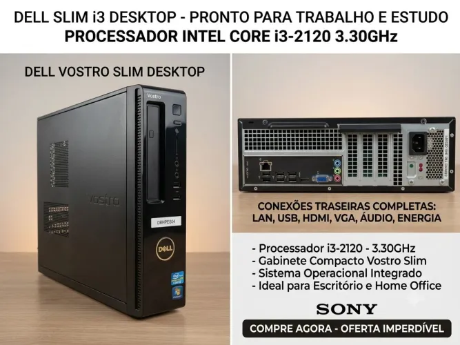 Desktop Dell Slim Vostro i3-2120 3.00Ghz Sem HDD Sem SSD 2GB Memoria