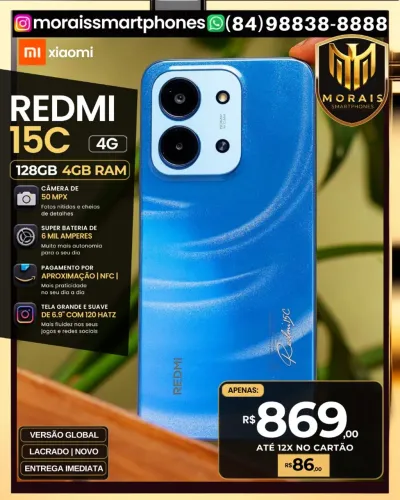 Xiaomi Redmi 15C - Verde, Azul - 128GB | 4GB RAM - LACRADO NOVO
