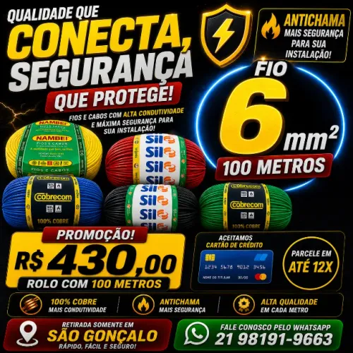 Fio 6 mm R$430 - 100 metros