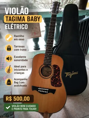 ? Violão Tagima Baby Elétrico + Bag Luxo | Rastilho em Osso e Tarraxas com Trava