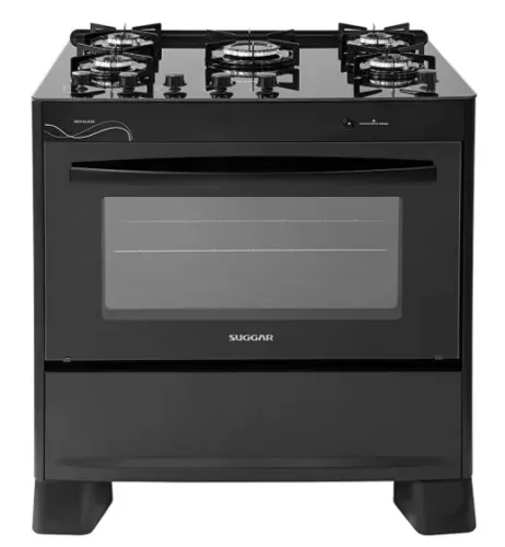 SUGGAR FOGÃO NEO GLASS PRETO MESA DE VIDRO 5 BOCAS