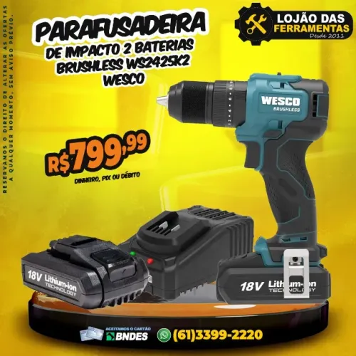 Parafusadeira de Impacto 2 Baterias Brushless WS2425K2 Wesco
