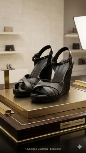 Sandalia burberry anabele strap espadrille wedge preta