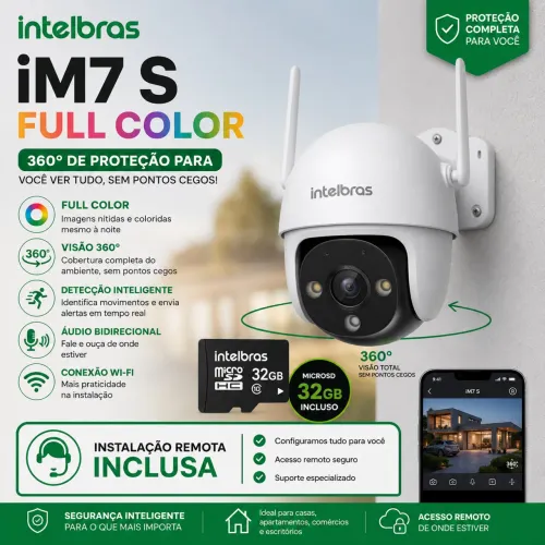 Câmera Intelbras iM7 S Full Color 360° + MicroSD 32GB (Instalação remota Inclusa)