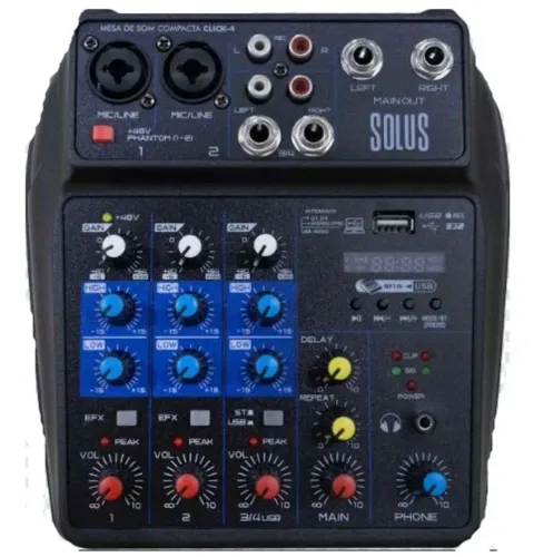 Mesa de som 4 canais Solus Click 4 usb Bluetooth Rfx + 48v